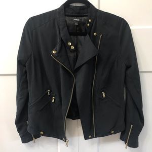 Petite Black Moto Jacket with Gold Detail